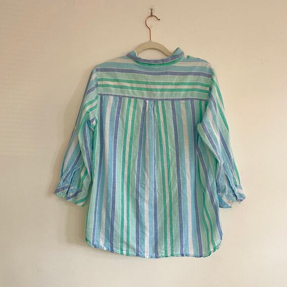 Juniper + Lime - Blue Striped Button Down Long Sleeve Cotton Shirt - Picture 2 of 6